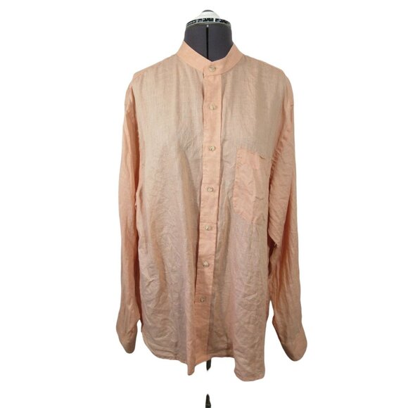 Paul Fredrick men's classic fit long sleeve button up‎ band collar linen shirt L - Picture 2 of 11